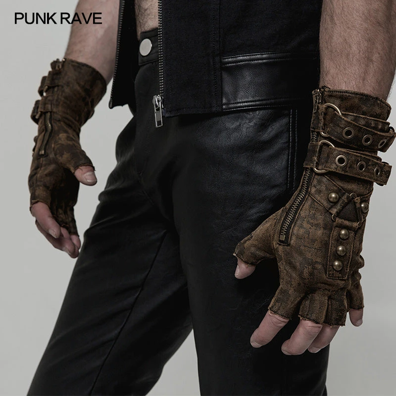 Punk Rave Fingerless Combat Gloves Grey 4 Punk Rave Fingerless Combat Gloves Grey - Image 4