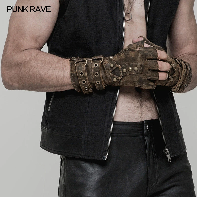 Punk Rave Fingerless Combat Gloves Grey 1 Punk Rave Fingerless Combat Gloves Grey