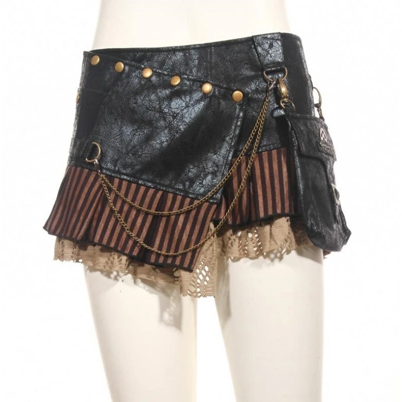 Hot and Steamy Steampunk skirt RQ-BL Hot And Steamy Steampunk Skirt Brown -PUNK RAVE Sales hot and steamy steampunk black skirt