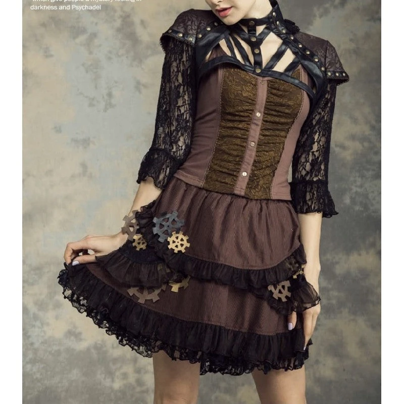 Leather & Lace Steampunk Bolero RQ-BL Leather & Lace Steampunk Bolero -PUNK RAVE Sales rq bl sp138