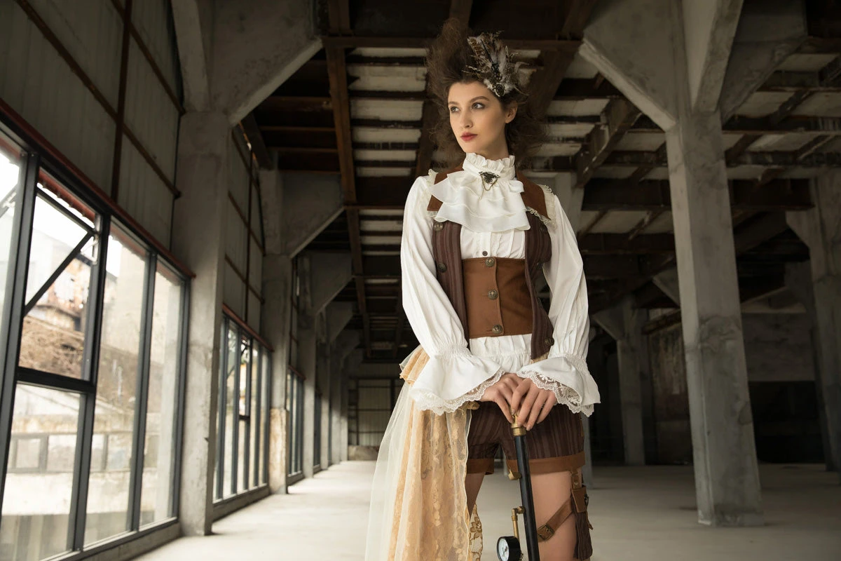 Steampunk Dolores Blouse RQ-BL Steampunk Dolores Blouse -PUNK RAVE Sales white steampunk blouse rq bl